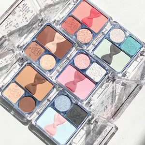 Palet Eyeshadow Bear 3 warna, palet Eyeshadow bubuk kering dengan lapisan metalik berkilau, efek bercahaya untuk warna kulit Medium gelap