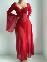 B157 Lingerie sexy, ensemble de vêtements d'intérieur confortable à col en V avec empiècements en maille, chemise de nuit transparente pour femme