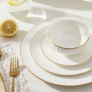 Linea oro bianco <span class=keywords><strong>Bone</strong></span> <span class=keywords><strong>china</strong></span> stoviglie in rilievo matrimonio caricabatterie in ceramica piatto piatto piatto ciotola tazza tazza di caffè liberamente abbinato - Product Image 3