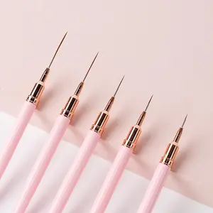 Manufacturers Factory Nylon Hair Acrylic Nail Brush Pink Metal Handle Nail Liner Brushes