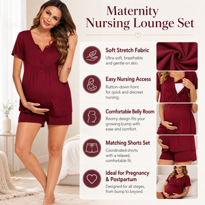 Maßgefertigtes Atmungsaktives Modal Kurzarm Umstandsmode Zweiteiliges <span class=keywords><strong>Set</strong></span> Schlafanzug Pyjama-<span class=keywords><strong>Set</strong></span> für Stillende Mütter - Product Image 6