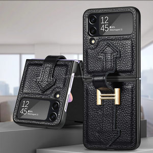 Funda plegable de piel de vaca para móvil, funda de teléfono de piel de vaca Real Grippiest para Samsung <span class=keywords><strong>Flip4</strong></span>, funda móvil con empuñadura de muñeca - Product Image 2