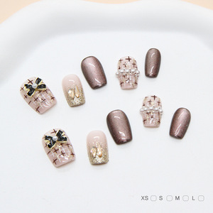 Venta al por mayor de lujo corto cuadrado leopardo café <span class=keywords><strong>Color</strong></span> ABS acrílico francés <span class=keywords><strong>uñas</strong></span> artificiales alta calidad de moda - Product Image 2