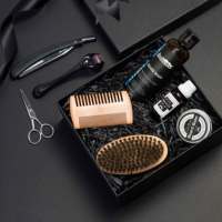 Kit de toilettage de la barbe bio pour hommes avec logo personnalisé incluant shampooing, après-shampoing, brosse, ciseaux, huile de croissance