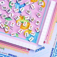 Tapis de Mahjong Américain Rose en Caoutchouc Carré, Tapis de Mahjong Citron Enroulable et Portable pour Divertissement