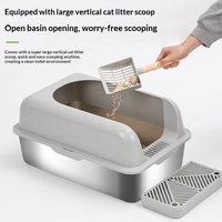 Bac à litière pour chat en acier inoxydable avec couvercle en plastique et tapis, facile à nettoyer, bords élargis et épaissis, design anti-fuite, toilette pour chat