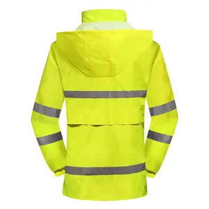 Hochwertige individuelle Polyesterbeschichtung Notfall-Sicherheitskleidungjacke Regenmantel und Regenhosenanzug mit reflektierenden Streifen