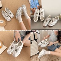 Baskets en PU à nœud papillon avec logo personnalisé pour femme, style rétro décontracté, à bout rond, lacets élastiques, chaussures de marche en gros