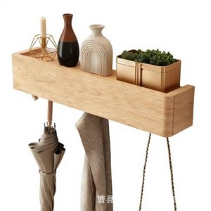 Solid Wood Wall Mounted <b>Storage</b> Rack With Hidden Hooks For <b>Clothes</b> Hats Entryway Bedroom Living Room <b>Storage</b> - Product Image 1