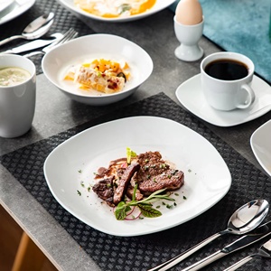 จานเซรามิกเข้ามุมสี่เหลี่ยมโค้งมนขนาด7นิ้วราคาถูกสั่งซื้อจำนวนมากและทนทานพอร์ซเลนสำหรับใช้ในร้านอาหารและใช้ในบ้าน - Product Image 4