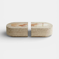 Table basse en travertin, meuble en pierre, socle bas, marbre, salon, luxe, naturel, sur mesure, table basse en onyx blanc