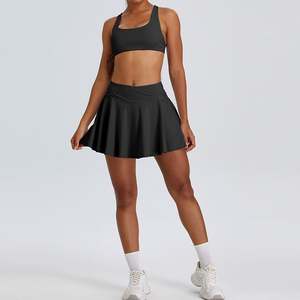 Damen Lauf- und Fitnesskleidung Stoßfester Sport-BH Hochgeschnittener Tennisrock Gym Workout Set <span class=keywords><strong>2</strong></span>-teilig Tennis-Outfit - Product Image 2