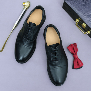 Zapatos de vestir formales de tres piezas de cuero genuino para hombre, de alta gama y estilo clásico, zapatos de cuero hechos a mano con piel de caballo italiana. - Product Image 1