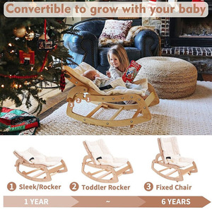 Chaise à bascule pour bébé en bois Couleur bois naturel Chaise inclinable réglable pour enfants Design scandinave - Product Image 4