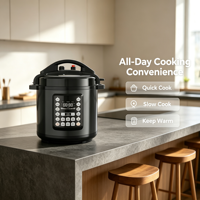 Cuisinière à pression électrique intelligente automatique 6L, prix d'usine, boîtier noir en acier inoxydable, protection contre la surchauffe, programmable 14-en-1
