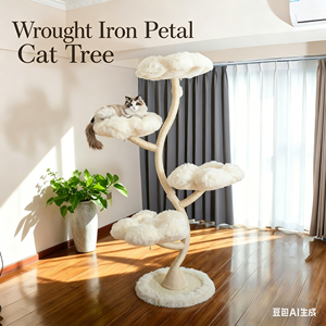 Arbre à chat en fer forgé avec base lestée épaissie, fonction griffoir multifonctionnelle, structure d'escalade pour animaux de compagnie en bois naturel - Product Image 2