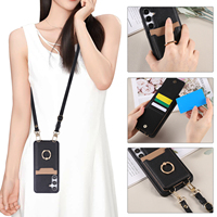 Béquille en anneau avec porte-cartes pour samsung S25 Ultra S24 Plus S23 FE S22 coques de téléphone lanière à bandoulière