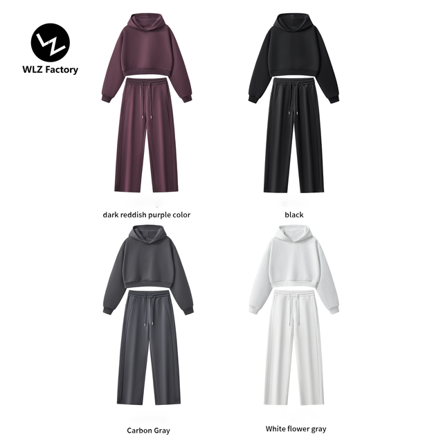 Custom Logo American Style Cropped Hoodie & Straight Leg Sweatpants Set 2-Piece Tracksuit for Women