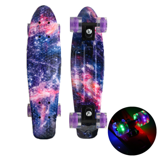 Popular OEM 22inch Skate Board Flashing Light Mini Cruiser Skateboard Plastic Starry Galaxy Printed Deck