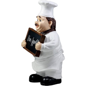 <span class=keywords><strong>Bon</strong></span> Appetit francés gordo Chef sosteniendo señal estatua cocina bienvenida decoración estatuilla de la resina - Product Image 2