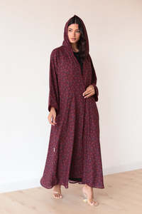 Robe longue ample de style Abaya pour musulmanes, Leduo, personnalisée, couleur rouge foncé, imprimé floral, été. - Product Image 2