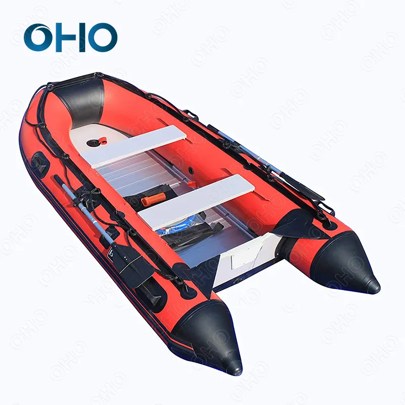 Oho Hot Verkoop 3M 4M Opblaasbare Rubber Boot Aluminium Vloer Bodem Pvc Vissen Speed Roeiboot Met Motor voor Meer Rivier Zee