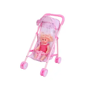 Kinder-Spielzeug beliebter Baby-Kinderpuppen-Wohnwagen faltbar mit Puppe Mini-Wohnwagen-Spielzeug Geschenk rosa Pullwagen-Spielzeug