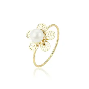 15356 Xuuping珠宝时尚，优雅设计，个性化环保14k黄金珍珠戒指