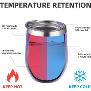 แก้วไวน์สแตนเลสพร้อมฝายางและหลอดขนาด12ออนซ์ถ้วยสูญญากาศผนังสองชั้นแก้วไวน์ไม่มีก้าน - Product Image 5