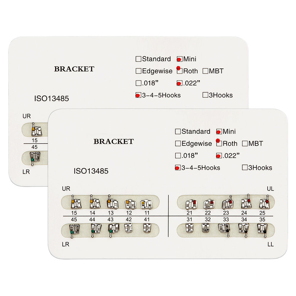 AZDENT Dental Mini Roth/MBT Orthodontic Brackets - Metal Monoblock .022/.018 Slot With Hooks