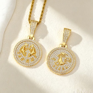 Collana con Ciondolo a Moneta Iced Out 12 Costellazioni, Portachiavi, Medaglione Segno Zodiacale in Zirconia, Gioielli Hip Hop, Regalo per Uomini e Donne - Product Image 3