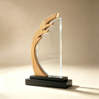 Trophée de plaque de récompenses en verre de cristal en bois avec base noire Unique Autre produit d'artisanat en cristal