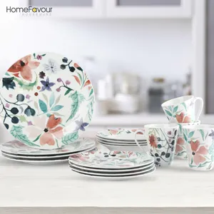 luxury unique Pastoral style berry flower butterfly ceramic tableware chinaware plates dinnerware set 16 pcs 4 set