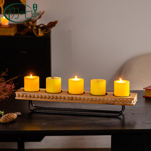 Chandelier en bois massif de style vintage, à cinq trous, de forme ovale, décoration d'intérieur, porte-bougie de table, d'inspiration zen - Product Image 3