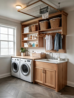 Meubles de rangement pour buanderie, armoire sous évier, armoire pour machine à laver, miroir LED - Design moderne minimaliste, en bois écologique