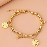 Bracelet Gaovo à double couche avec pendentif trèfle à quatre feuilles en acier inoxydable plaqué or 18 carats, bijoux simples et tendance pour femmes