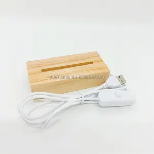 USB Charge Blank Acrylic Wood Lamp Base Baby 3D Night Light OEM Plate LED Base Wooden Light Lamp Base