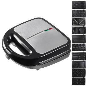 6 en 1 desmontable 2-rebanadas placa Waffle tuerca Arepa Donut Panini prensa parrilla 750W DIY tostadora sandwichera - Product Image 5