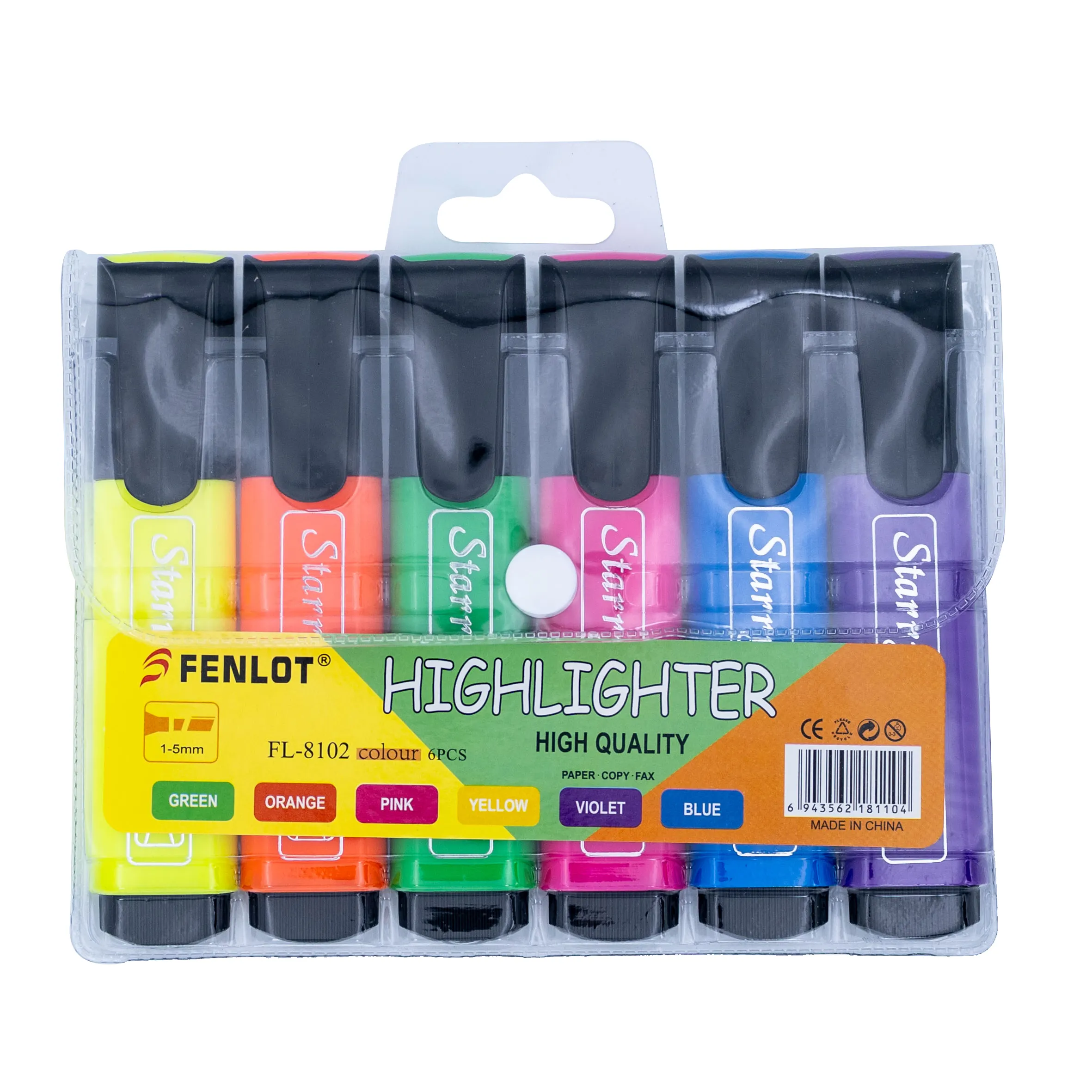 RTS 6pcs/PVC bag OEM/ODM acceptable supplier neon colorful normal size highlighter marker highlighter pen set with clip