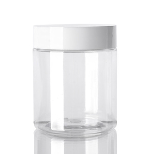 8oz 250g Clear Round Empty Plastic PET Cream Container Jar with White Black Clear Lid