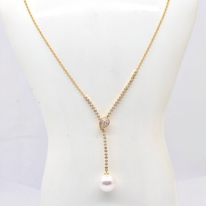 UM Jewelry Yellow <b>Gold</b> 18K <b>Solid</b> <b>Gold</b> <b>Pendant</b> Necklace Natural Diamond Freshwater Pearl Engagement Wedding Gift Party - Product Image 6