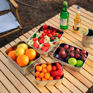 ภาชนะเก็บอาหารสแตนเลสทรงสี่เหลี่ยมวางซ้อนกันได้สำหรับการตั้งแคมป์ปิกนิกการเก็บรักษาความสดใหม่ใช้ในตู้เย็น - Product Image 3