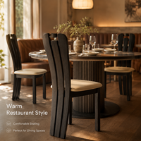 Chaise de salle à manger sculpturale à dossier fendu avec assise rembourrée, structure en bois robuste pour la maison et les restaurants, plusieurs couleurs disponibles