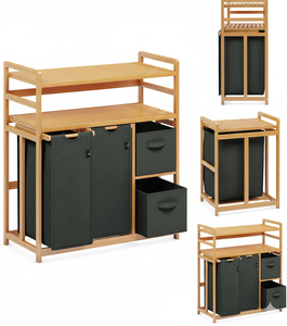 <span class=keywords><strong>Panier</strong></span> à <span class=keywords><strong>linge</strong></span> en bambou à <span class=keywords><strong>4</strong></span> <span class=keywords><strong>compartiments</strong></span>, paniers à <span class=keywords><strong>linge</strong></span> avec trieur de <span class=keywords><strong>linge</strong></span>, avec 2 sacs à <span class=keywords><strong>linge</strong></span>, 2 boîtes en tissu avec étagère - Product Image 3