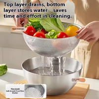 Cesta de drenaje multifuncional de acero inoxidable de grado alimenticio con función de lavado de verduras y arroz para la preparación de alimentos en la cocina