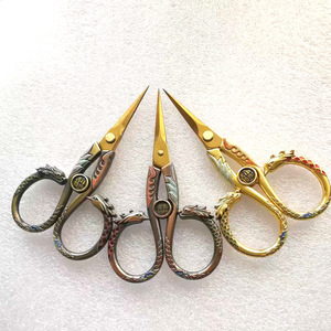 Ciseaux vintage brodés dragon, 4,2 pouces, en acier inoxydable, élégants, plaqués <span class=keywords><strong>or</strong></span>, gravés, pour artisanat DIY - Product Image 6
