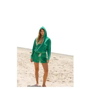 KY Conjuntos de Sudadera con capucha de manga larga Sudaderas con capucha holgadas Tops de verano para mujer personalizados Pantalones cortos de sudor lisos de rayón