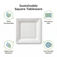 Custom Sugarcane Bagasse Plates Waterproof Oil-proof Microwave Safe Disposable Food Trays Plates Sets Dinnerware
