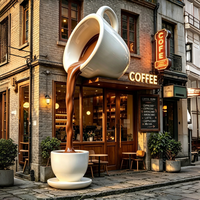 Sculpture géante en fibre de verre en forme de tasse à café, avec effet de café coulant, pour devanture de café, magasin, rue commerciale, café