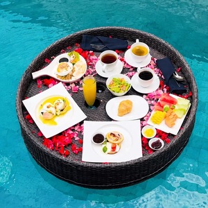 PE Rattan Basket Hotel Swimming Pool <b>Floating</b> Tray for Breakfast Afternoon Tea Water Serving Plate Storage Tray for Hotel Villa - Product Image 5